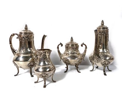 null Silver-plated TEA and COFFEE SET decorated with mascarons, pine cones, acanthus...
