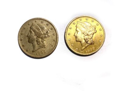 USA, Deux pièces en or de vingt dollars,...