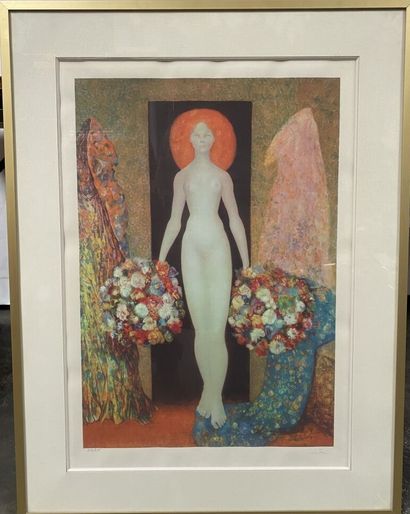 null Leonor FINI (1907-1996)
Femme rousse aux bouquets de fleur
Lithographie , signée...