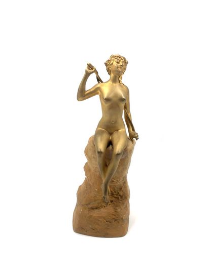 null Attributed to Paul PHILIPPE (1870-1930) 
Nude Woman on a Rock
Gilt bronze and...