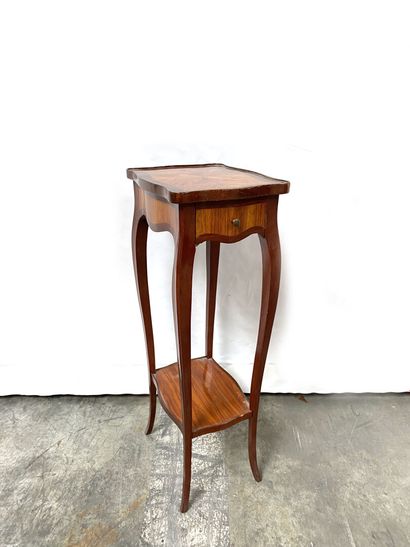 null LITTLE marquetry TABLE with one drawer in the waist, resting on four curved...