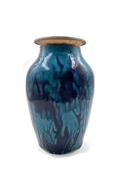null CHINA
Ceramic vase with blue flamed enamel decoration. The ground-glass neck...
