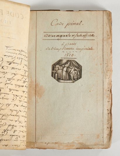 null CODE PÉNAL. Manuscrit. 1810. In-8, 16 x 23,5 cm., broché avec couverture de...