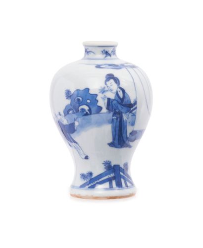 null China
Porcelain baluster vase with blue underglaze decoration of a woman and...