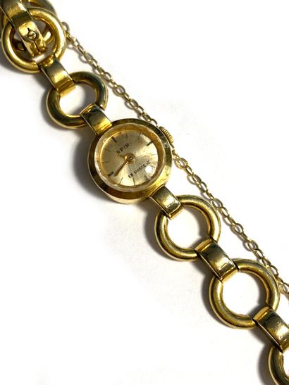 null Ladies' wristwatch in yellow gold 750 thousandths, round watch, grey enamelled...