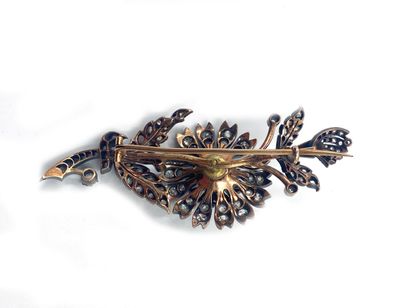 null 925 thousandths silver and 585 thousandths gold trembling brooch decorated with...