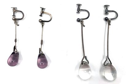 null Two pairs of earrings in 800 thousandths silver, each adorned with imitation...