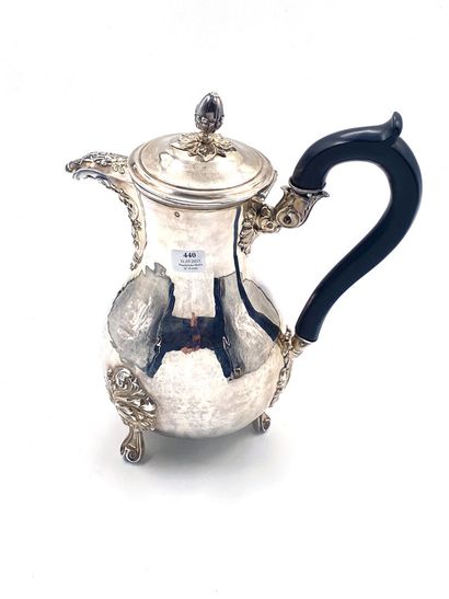 null Baluster-shaped tripod silver 950-milliliter coffee pot, monogrammed "H.S.",...