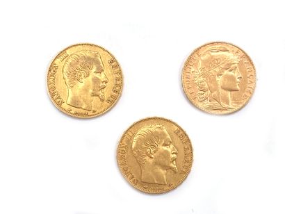 null Three 20 Frcs gold coins.
(Wear and tear)
