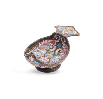 null 925 thousandths vermeil Kosh with polychrome enamel decoration of flowers and...