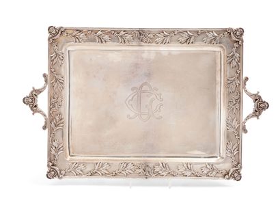 null Rectangular silver serving tray with handles, 800 thousandths, decorated with...