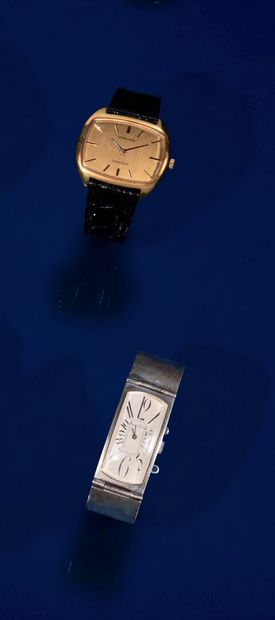 null 800 thousandths silver wristwatch, rectangular shape, cream enamel dial, Arabic...
