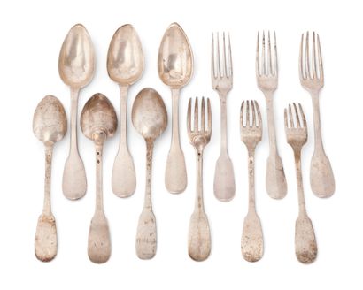 null Six forks and six spoons in 950-thousandths silver, single-flat model, some...
