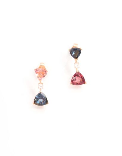 null Pair of 750 thousandths pink gold earrings set with triangular tourmalines and...