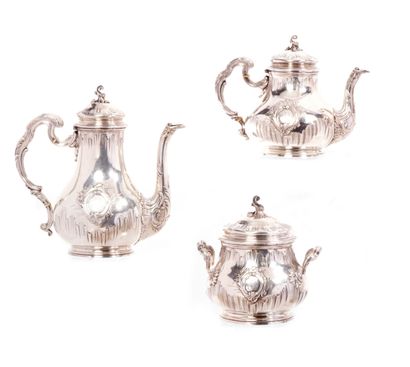null 950-milliliter silver baluster teapot, coffee pot and covered sugar bowl on...