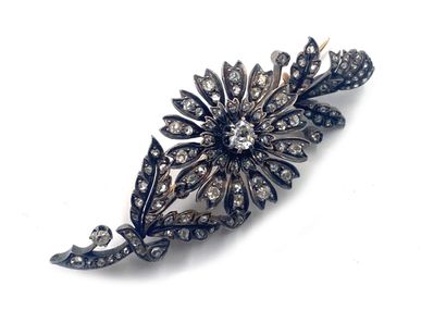 null 925 thousandths silver and 585 thousandths gold trembling brooch decorated with...
