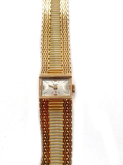 null Ladies' wristwatch in yellow gold 750 thousandths, rectangular shape, grey enamelled...