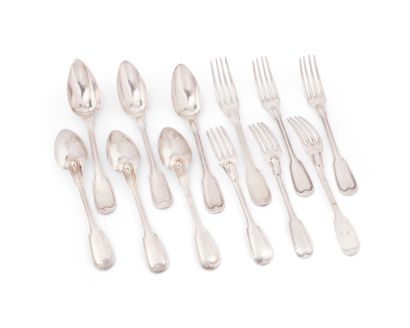 null Six forks and six spoons in 950 thousandths silver, some monogrammed.
MINERVE,...