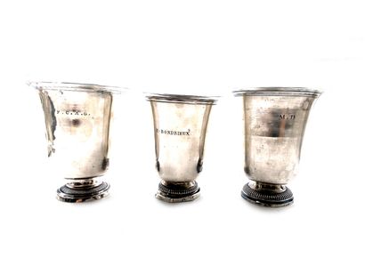 null Three tulip-shaped kettledrums in plain silver 950 thousandths, engraved "E.BONDRIEUX",...