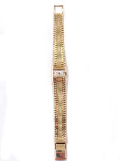 null Ladies' wristwatch in yellow gold 750 thousandths, rectangular shape, grey enamelled...