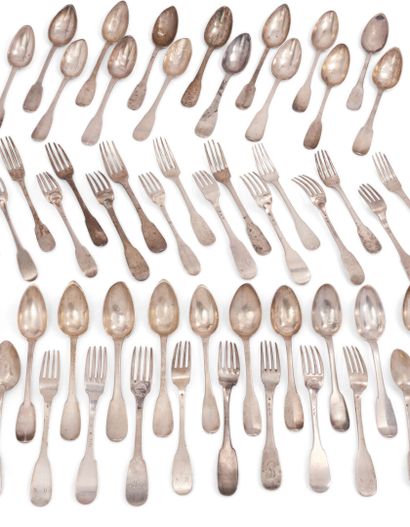 null Thirty spoons and twenty-five forks in silver 800 and 950 thousandths, some...