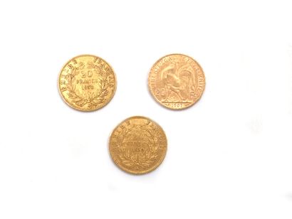 Three 20 Frcs gold coins.
(Wear and tear...