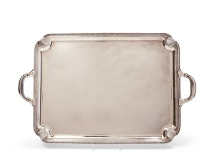 null Rectangular serving tray with handles in plain silver 950 thousandths, highlighted...