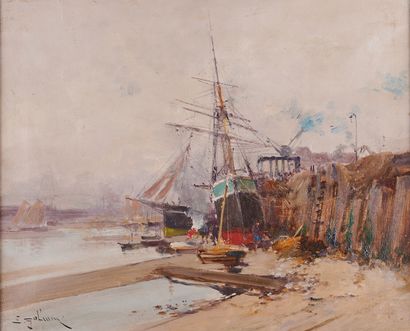 null Eugène GALIEN-LALOUE (1854-1941)
View of a port, ships docked
Oil on canvas,...