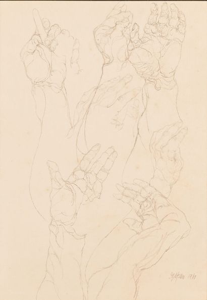 null Sam SZAFRAN (1934 -2019)
Hand Studies, 1960 
Black pencil drawing, signed and...