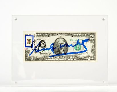null Andy WARHOL (1928-1987) 
Two-dollar bill, signed by the artist in blue acrylic...