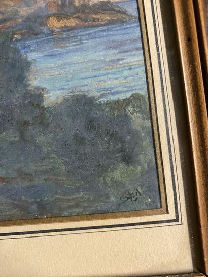 null École de la fin du XIXe siècle 
Paysage de bord de mer
Pastel sur papier , monogrammée...