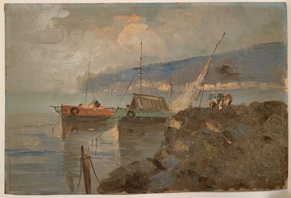 null École italienne du XIXe siècle
La baie de Naples, scène de pêche
Huile sur panneau...