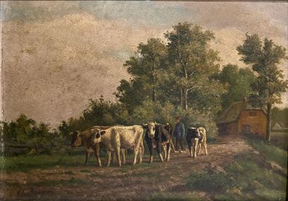 null Ary Cornelis KOOPER (1855-1921)
Vaches dans les champs ; Fermier et vaches
Deux...