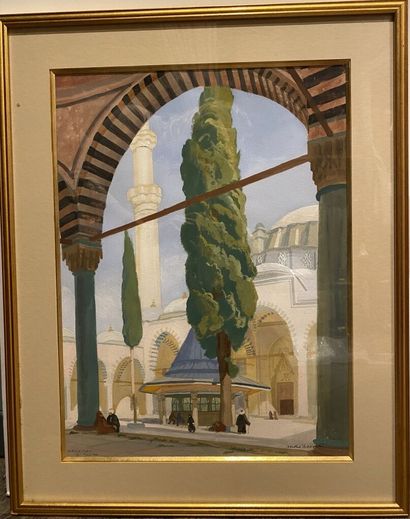 null André LECONTE (XIX-XX)
La mosquée de Mehmed Fatih
Gouache sur papier, signée...