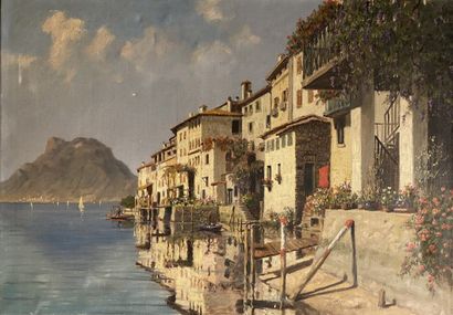 null École de la fin du XIXe siècle 
Vue de Lugano
Huile sur toile, signée en bas...