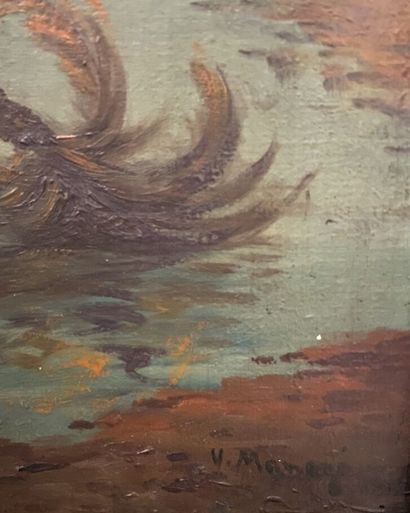 null Vincent MANAGO (1880-1936)
Vue d'une palmeraie animée 
Huile sur toile, signée...