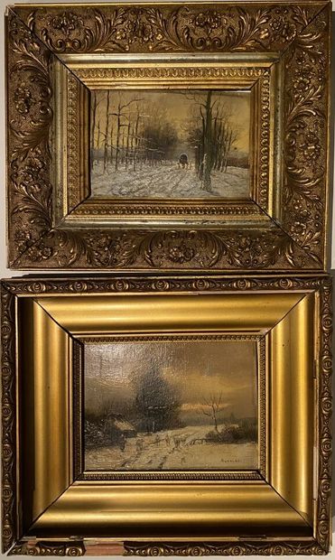 null HERMANS
Paysages hivernaux animés
Deux huiles sur panneaux, signées en bas à...