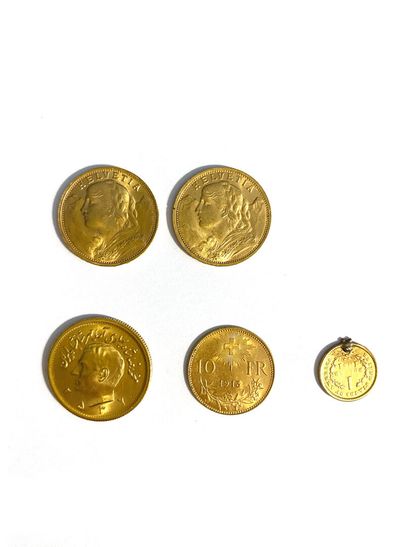 Deux pièces de 20 francs suisse en or, une...
