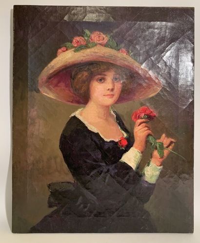 null École du XIXe siècle
Jeune fille à la rose
Huile sur toile
68 x 54,5 cm