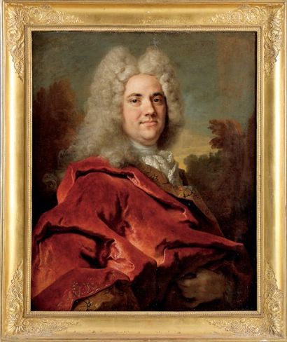 Nicolas de LARGILLIERRE (Paris 1656-1746) Portrait d'homme à la draperie rouge sur...