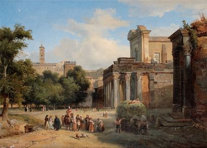 Ecole ITALIENNE, 1837 Village italien Sur sa toile d'origine 30,5 x 40 cm Signé et...