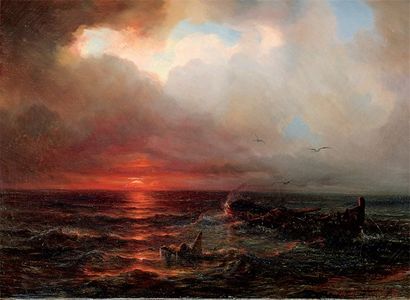 Théodore GUDIN (Paris 1802 - Boulogne sur Seine 1880) Le naufrage Sur sa toile d'origine...