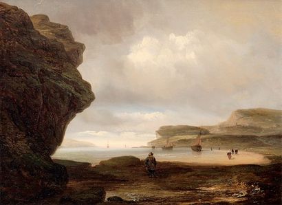 Raymond Eugène GOETHALS (Bordeaux 1804 - Paris 1864) Paysage de mer Panneau de chêne,...