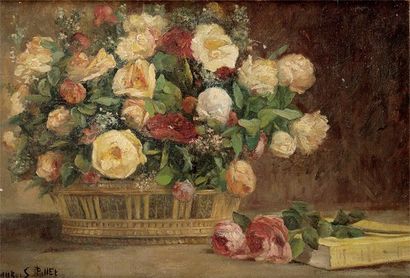 DUBOIS PILLET (1845-1890) Nature morte au bouquet de fleurs Huile sur toile, signée...