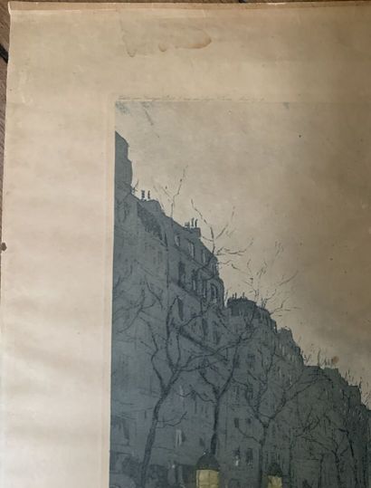 null Early 20th century French school 
Paris, Porte Saint Martin on a rainy day
Print,...