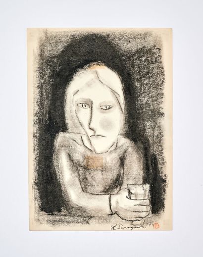 null Haruhiko SUNAGAWA (1946 - 2022)
Woman with glass, 1972
Black pastel and charcoal...