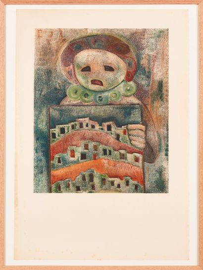 null Simon AVISSAR (1938) 
Enfant et maisons
Lithographie, non signée. 
75,5 x 52...