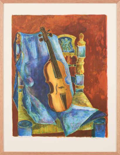 null Tony AGOSTINI (1916-1990)
Guitare sur une chaise
Lithographie, signée en bas...