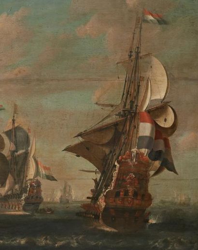 J.P. GRUYTER Actif au XVIIème siècle La flotte hollandaise en rade dans un paysage...