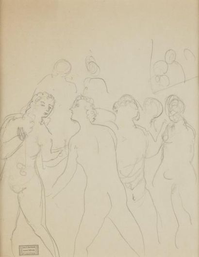 André DERAIN (1880-1954) Groupe de personnages nus Mine de plomb Cachet de la vente...